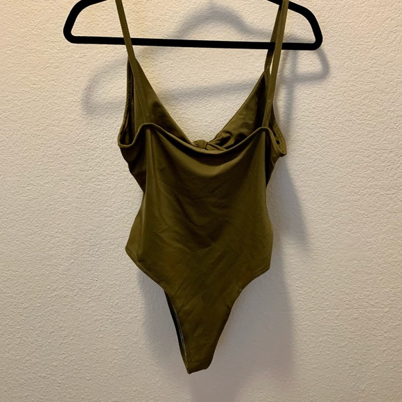 Olive Green Tie Front Cut Out Swimsuit - Picture 6 of 11